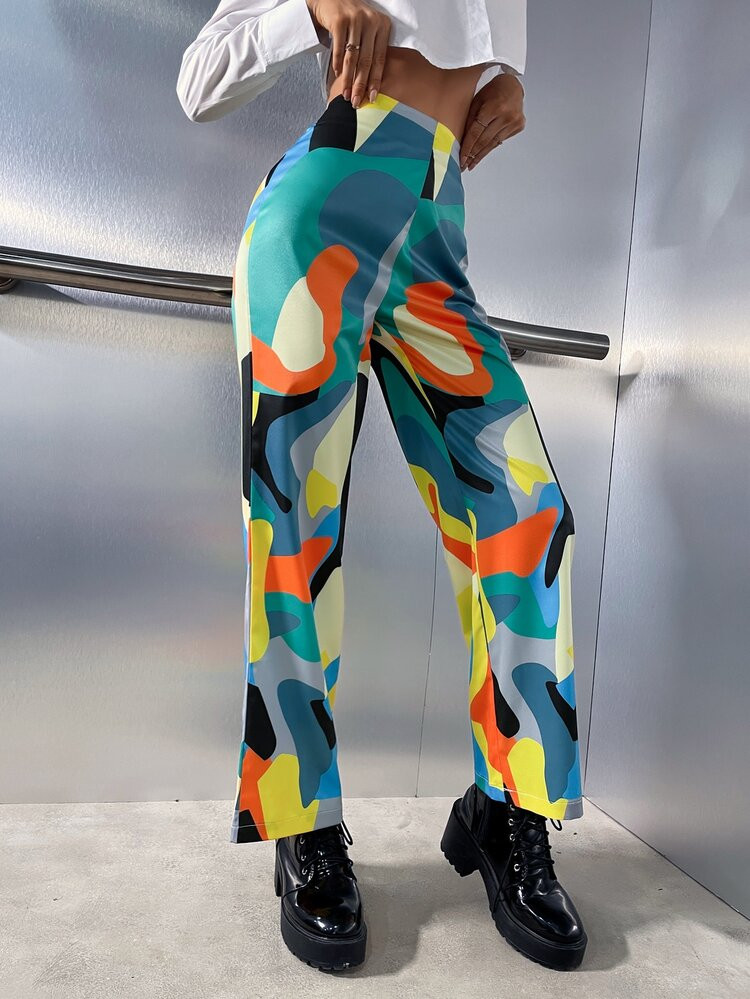 High Waist Color Block Flare Leg Pants | SHEIN