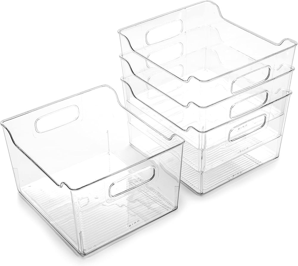 BINO | Plastic Storage Bins - 4 Pack | THE LODGE COLLECTION | Multi-Use Organizer Bins | Built-In... | Amazon (US)