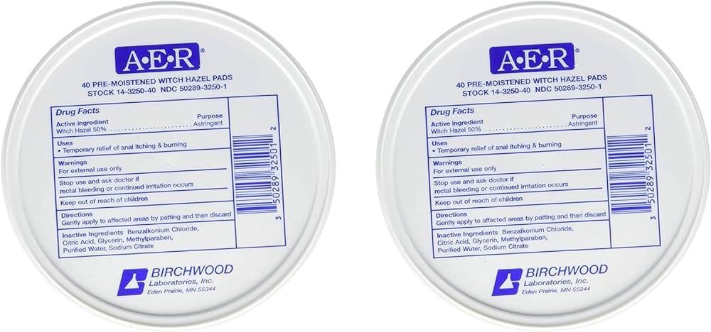 Birchwood Laboratories A-E-R Pre-Moistened Witch Hazel Pads, 80 Count (Two Pack) | Amazon (US)