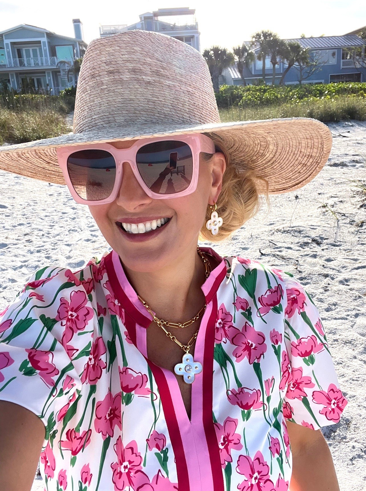 Obsessed with my Julie Vos jewelry. Just look at this mother of pearl necklace and earrings. They will make the best graduation Day gift and the perfect summer jewelry!

Also, my pink floral dress is perfect for a beach resort. I’m wearing it over my swimsuit.

Wearing a medium and fits true to size.

Don’t forget to add the straw hat, sandals and sunglasses to complete this beach resort look!

#LTKSeasonal #LTKOver40 #LTKTravel #LTKgrwm #LTKootd #LTKMidsize #LTKSwim