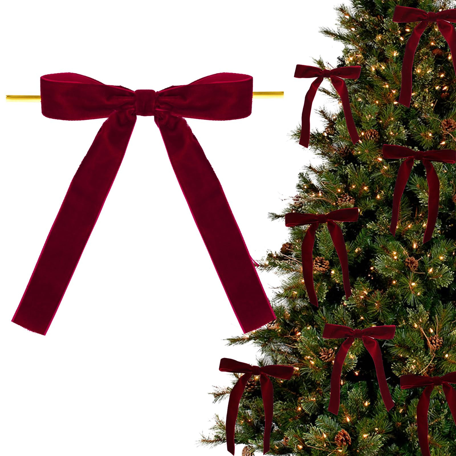 12pcs Burgundy Velvet Bows for Christmas Tree 1'' Width Vintage Velvet Ribbon Bows with Twist Tie... | Amazon (US)