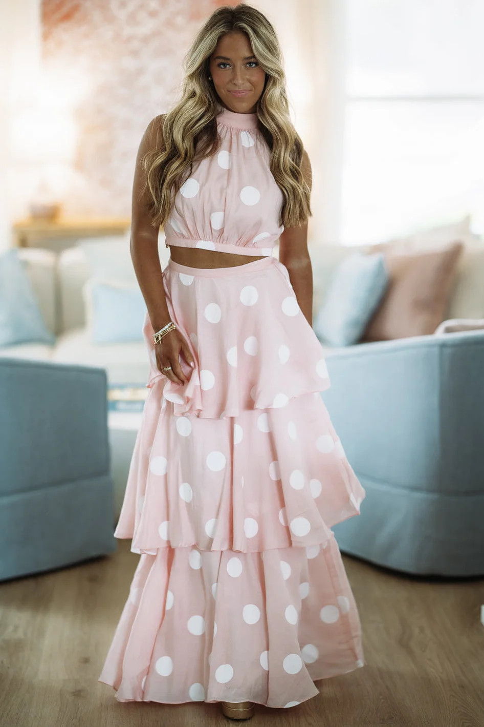 Dots For Days Top and Maxi Skirt Set - Baby Pink | Hazel and Olive