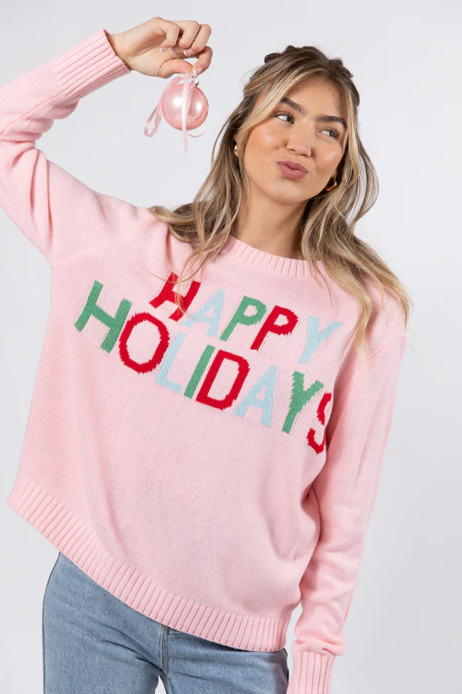 Happy Holidays To You Pink Sweater DOORBUSTER | Pink Lily