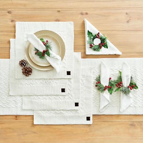 Better Homes & Gardens Ivory Cable Knit Cotton 13-Piece Coordinated Dining Set - Walmart.com | Walmart (US)