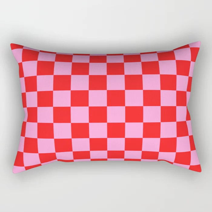 Pink Checkered And Red Bright Modern Shape Geometric Pattern Rectangular Pillow | Society6