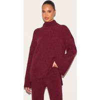 Burgundy Rib Boucle Knit Oversized Sweater | PrettyLittleThing US
