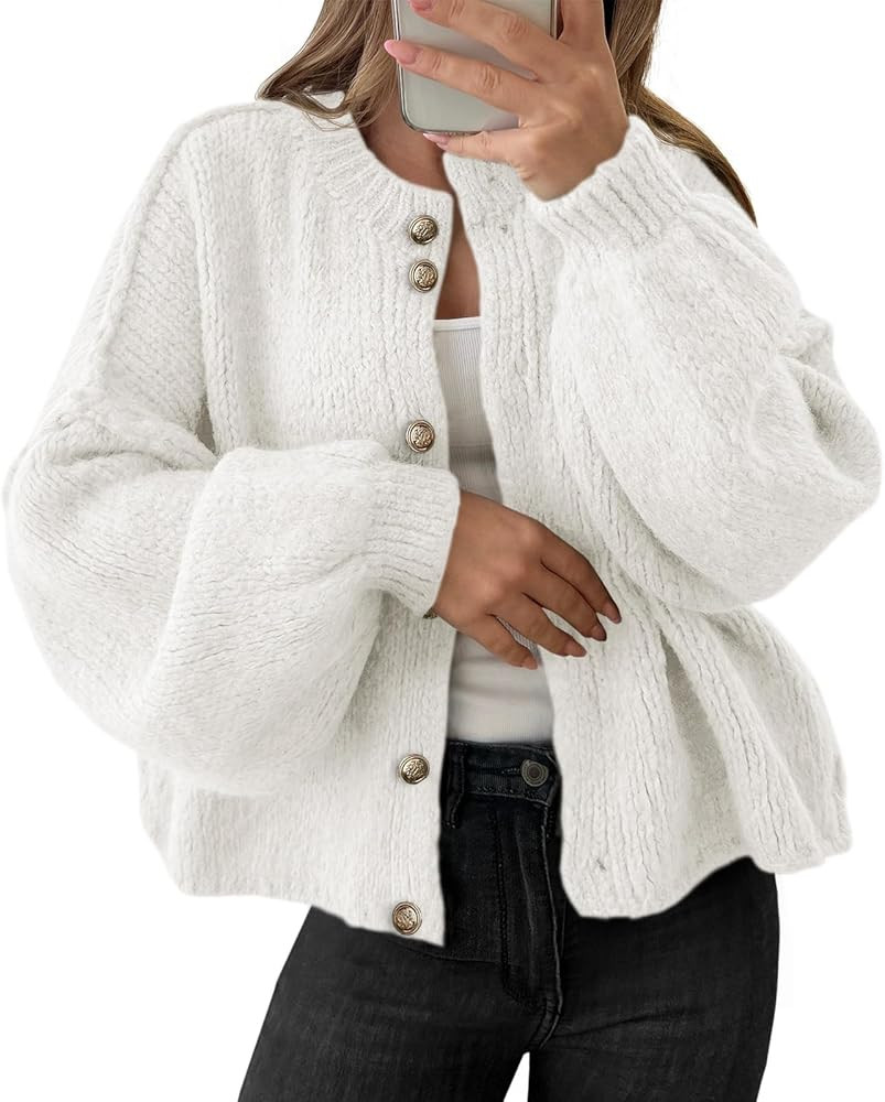 Saodimallsu Womens Oversized Cardigans Button Up Long Lantern Sleeve Chunky Knit Casual Soft Fall... | Amazon (US)