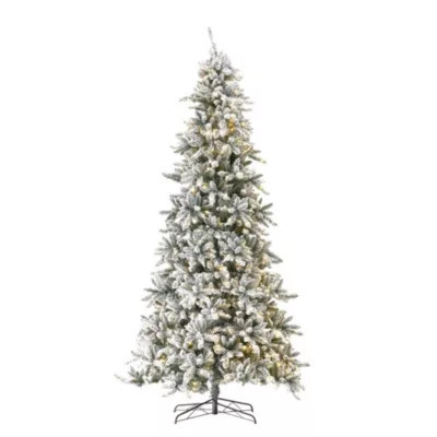 Nearly Natural 11-Foot Flocked Livingston Fir Artificial Christmas Tree with Pine Cones, 950 Clear Warm LED Lights, Green | Belk