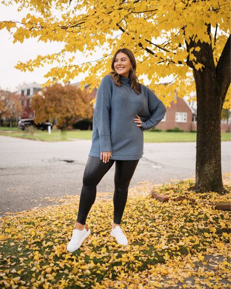 Fall turtleneck sweater on sale, up to 53% off! Does run oversized. Wearing size L here! Wearing XL in leggings- use code CARALYN10 at checkout with Spanx. 

#LTKmidsize #LTKsalealert #LTKSeasonal