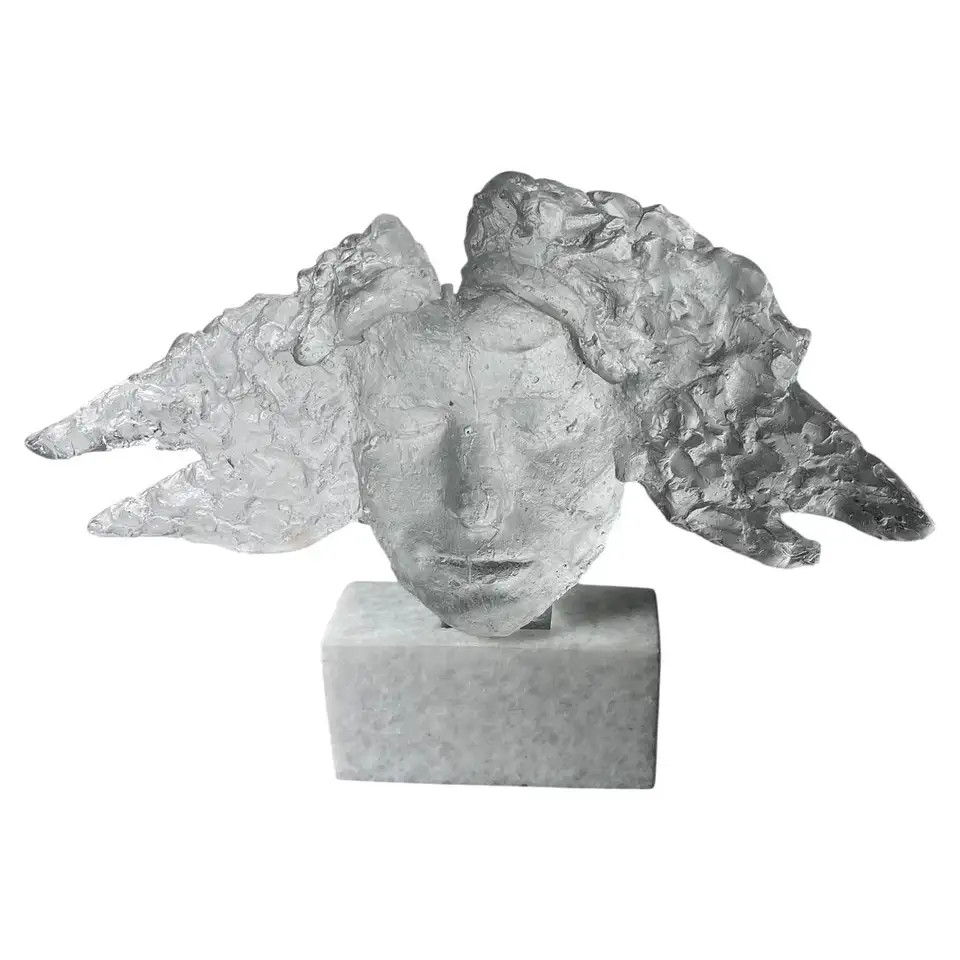 “Silence” Crystal Sculpture Mounted On Carrara Marble | 1stDibs
