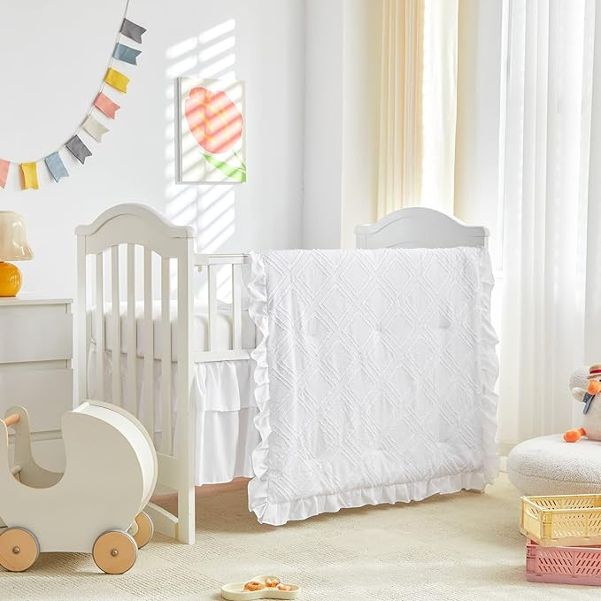 Tufted Ruffle Crib Bedding Set 3 Pieces Baby Boho Quilted Comforter with Fitted Sheet and Bed Ski... | Amazon (US)