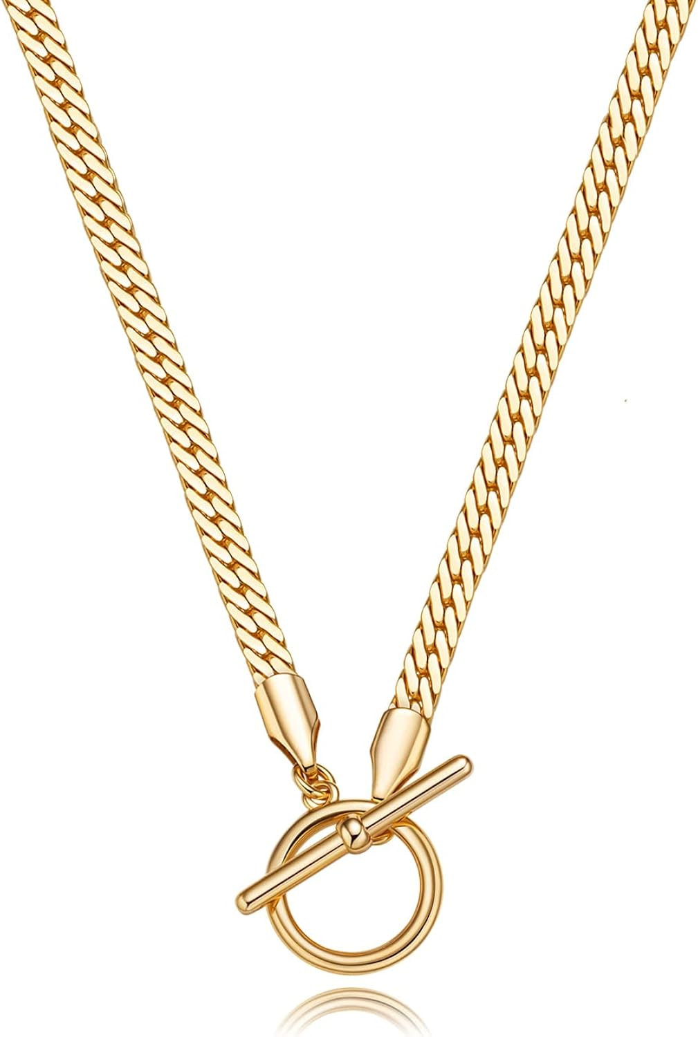 Foxgirl Gold Necklace 18k Gold Plated Dainty Square Toggle Clasp Necklace Flat Cuban Link Chain C... | Amazon (US)