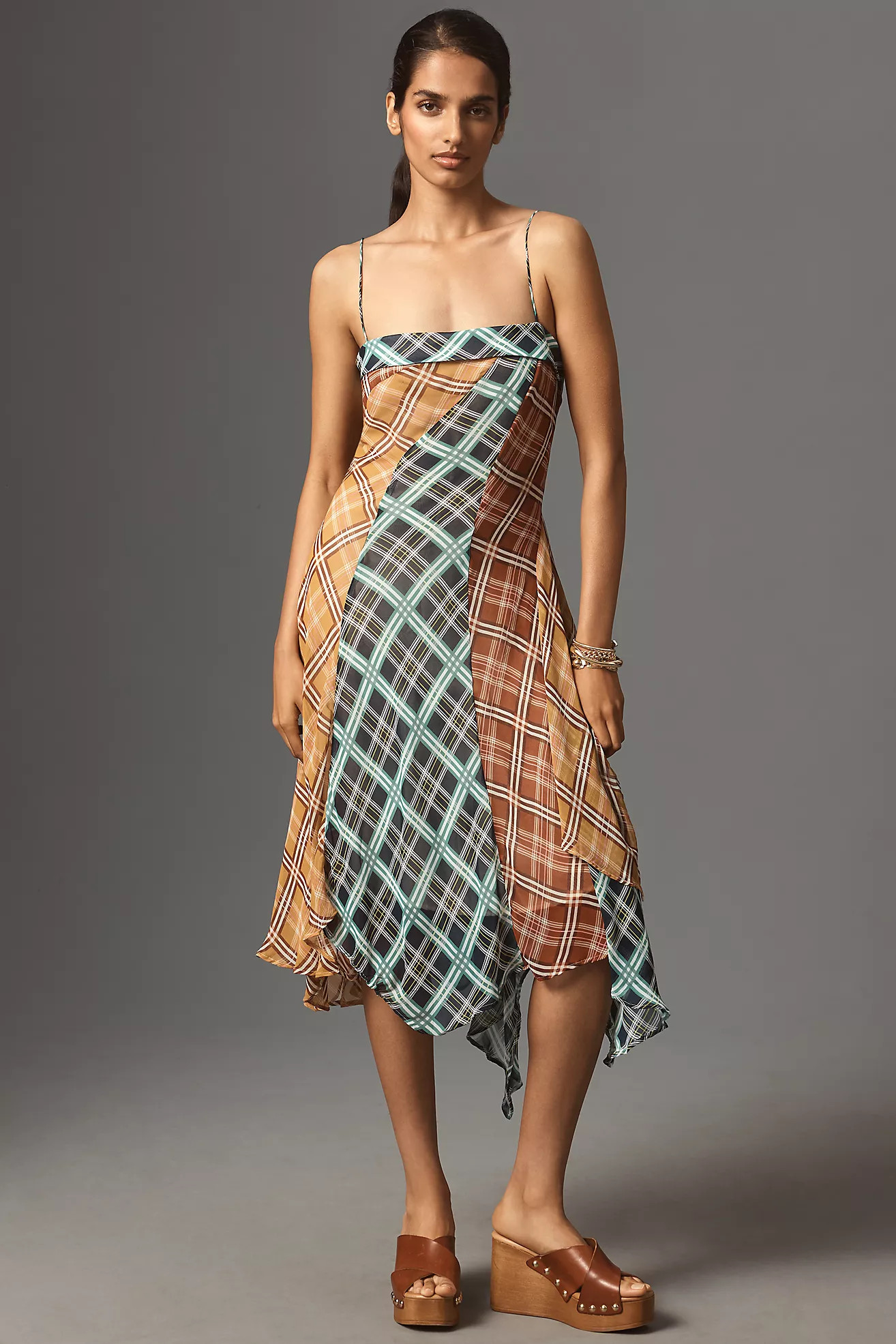 Maeve Sleeveless Asymmetric Plaid Mix Midi Dress | Anthropologie (US)