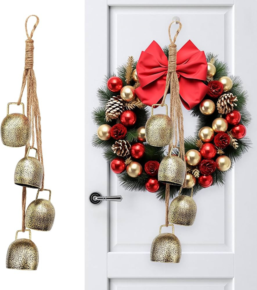 Christmas Bells Decoration, Gold Brass Hanging Bells with Jute Rope Cow Bells Christmas Decoratio... | Amazon (US)