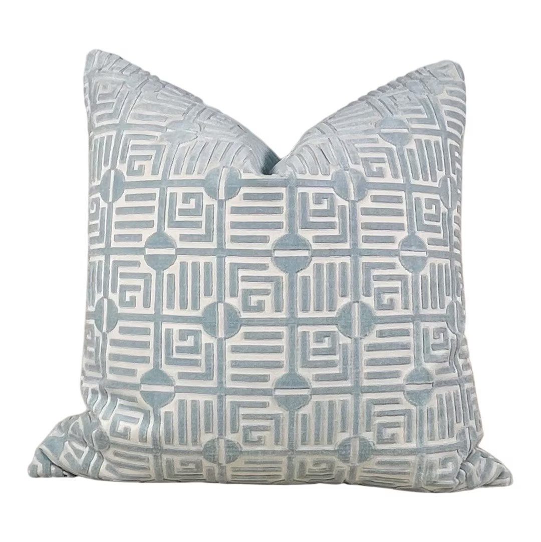 Thibaut Labyrinth Velvet Pillow Spa Blue. High End Designer Raised Velvet Cushion Covers, Accent ... | Etsy (US)