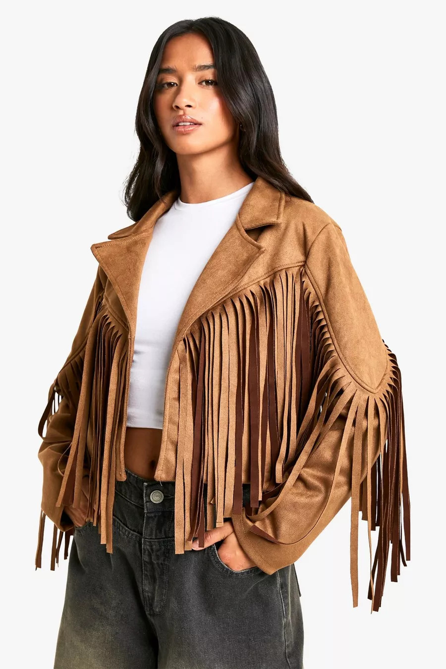Veste en synthétique à franges | Boohoo.com (FR)