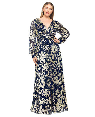 Plus Size V-Neck Foil Mesh A-Line Dress | Macy's