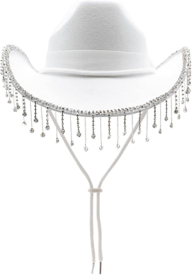 MUMUWU Cowgirl Hat with Rhinestone Fringe Wide Brim Western Style Cowboy Hat for Women for Party ... | Amazon (US)