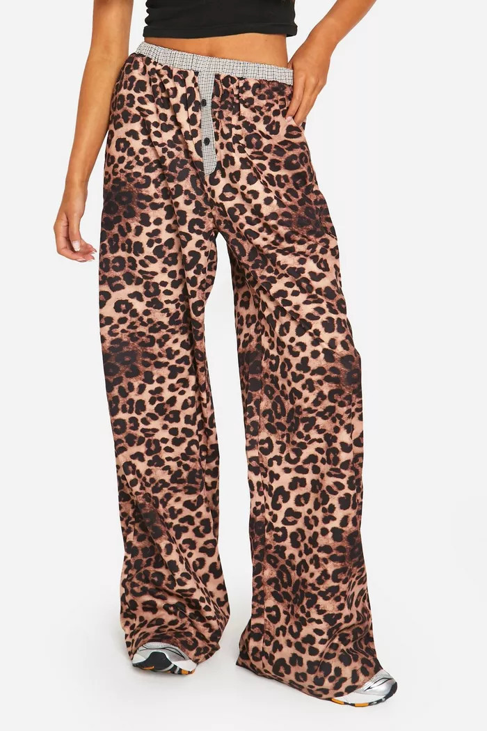 Contrast Boxer Waistband Detail Leopard Print Pants | boohoo (US & Canada)