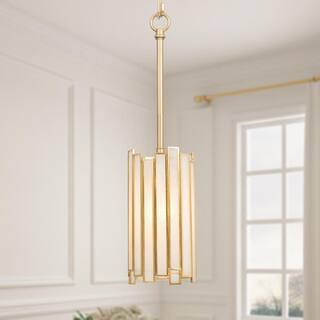 LNC Modern Gold 1-Light Drum Pendant Light with Stained Glass Shade Cylinder Geometric Island Foyer Hanging Light | The Home Depot