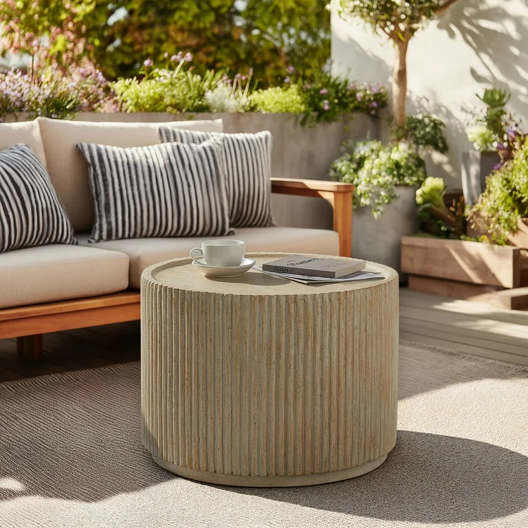 Christopher Knight Home 23.5" MGO Round Fluted Coffee Table, Indoor and Outdoor Use, Natural Trav... | Walmart (US)