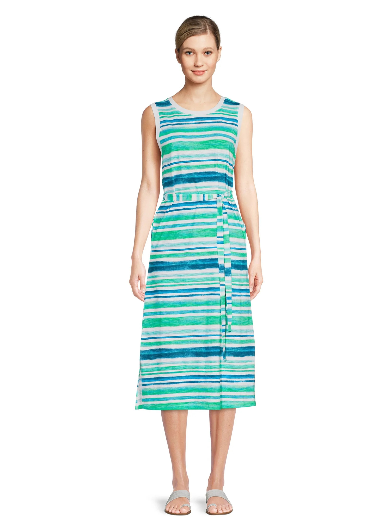 Time and Tru Women's Sleeveless Dress with Self Tie Belt, Sizes XS-XXXL | Walmart (US)