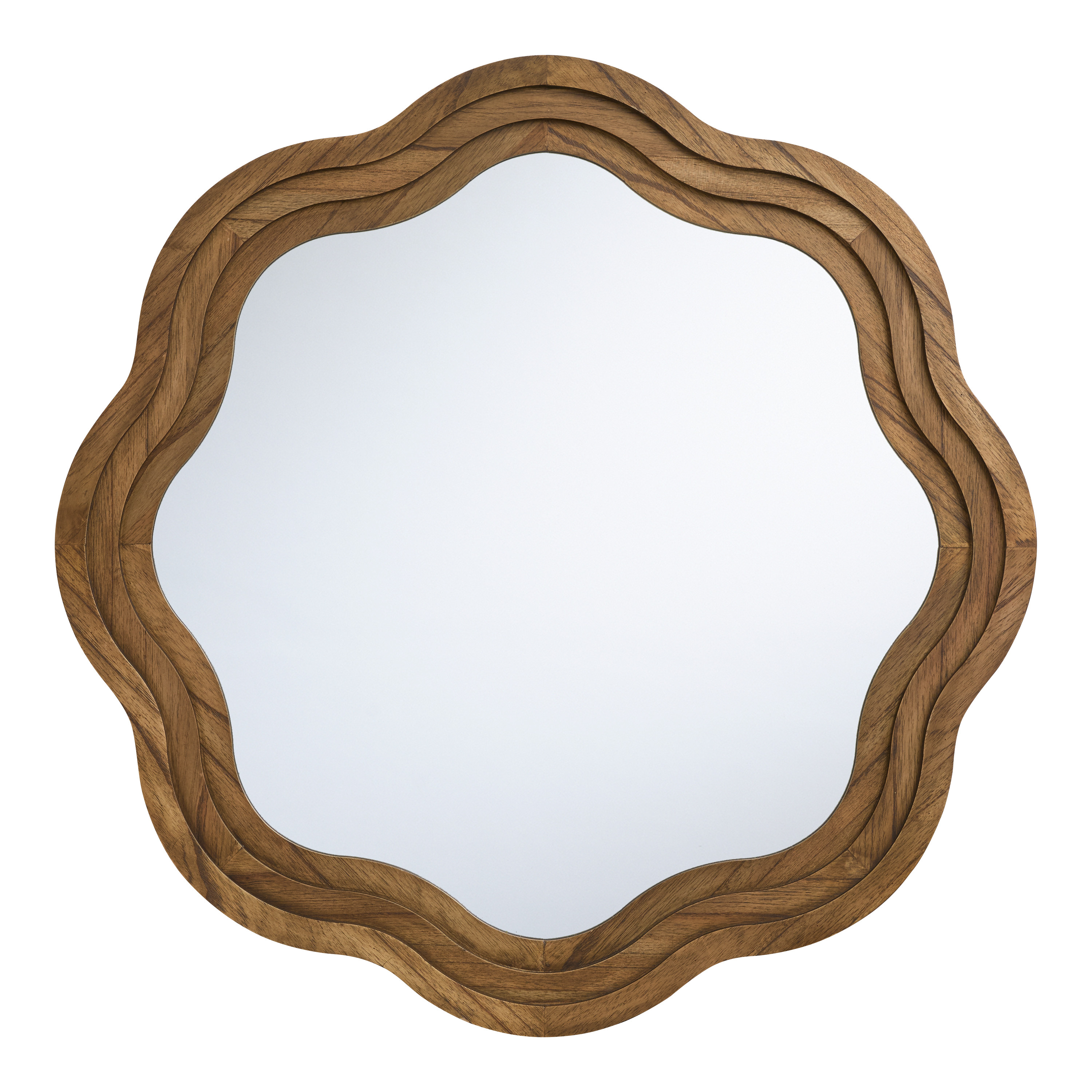 Round Brown Wood Stepped Scalloped Wall Mirror - World Market | World Market