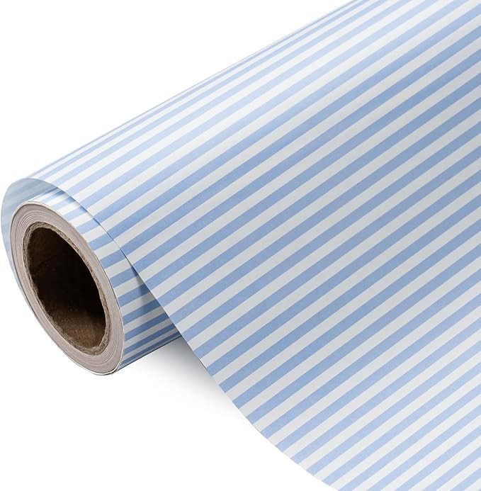 WRAPAHOLIC Kraft Striped Wrapping Paper Roll - Mini Roll - 17 Inch x 16.5 Feet - Classic Light Bl... | Amazon (US)