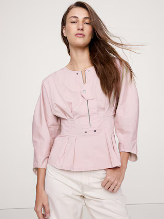 STRETCH-COTTON UTILITY PEPLUM TOP | Banana Republic (US)