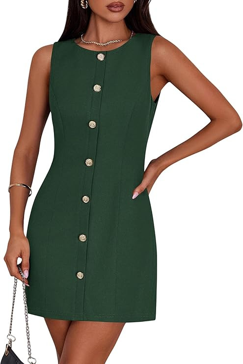 PRETTYGARDEN Work Dresses for Women 2025 Summer Business Formal Short Dress Sleeveless Button Dow... | Amazon (US)