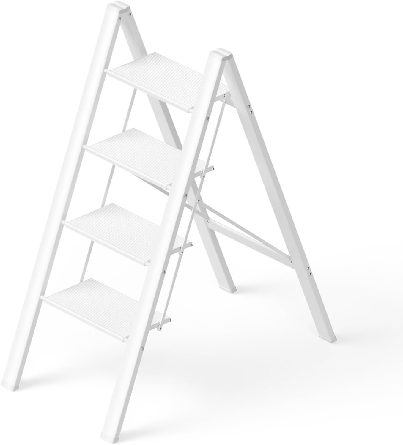 Step Ladder 4 Step Folding Ladders for Adults,Lightweight Aluminum Stepladder,330lbs Capacity Library Kitchen Home Office White Step Stool | Amazon (US)