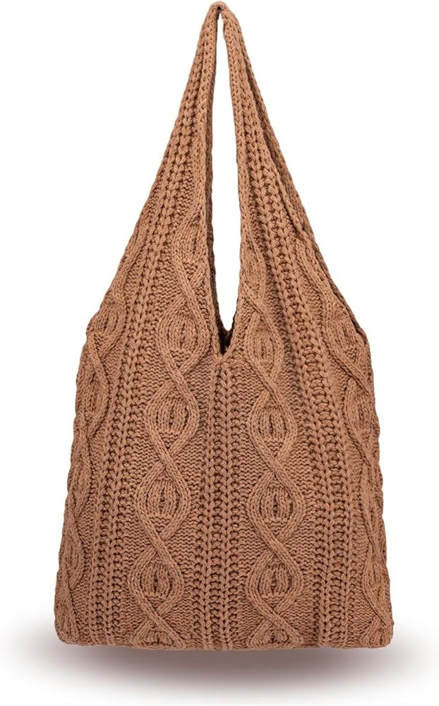 Crochet Beach Bag Summer Tote Bag for Women Shoulder Hippie Bags Aesthetic Handmade Knit Bag (Brown) | Amazon (US)
