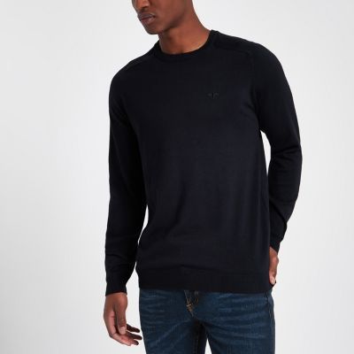 Navy slim fit crew neck sweater | River Island (US)