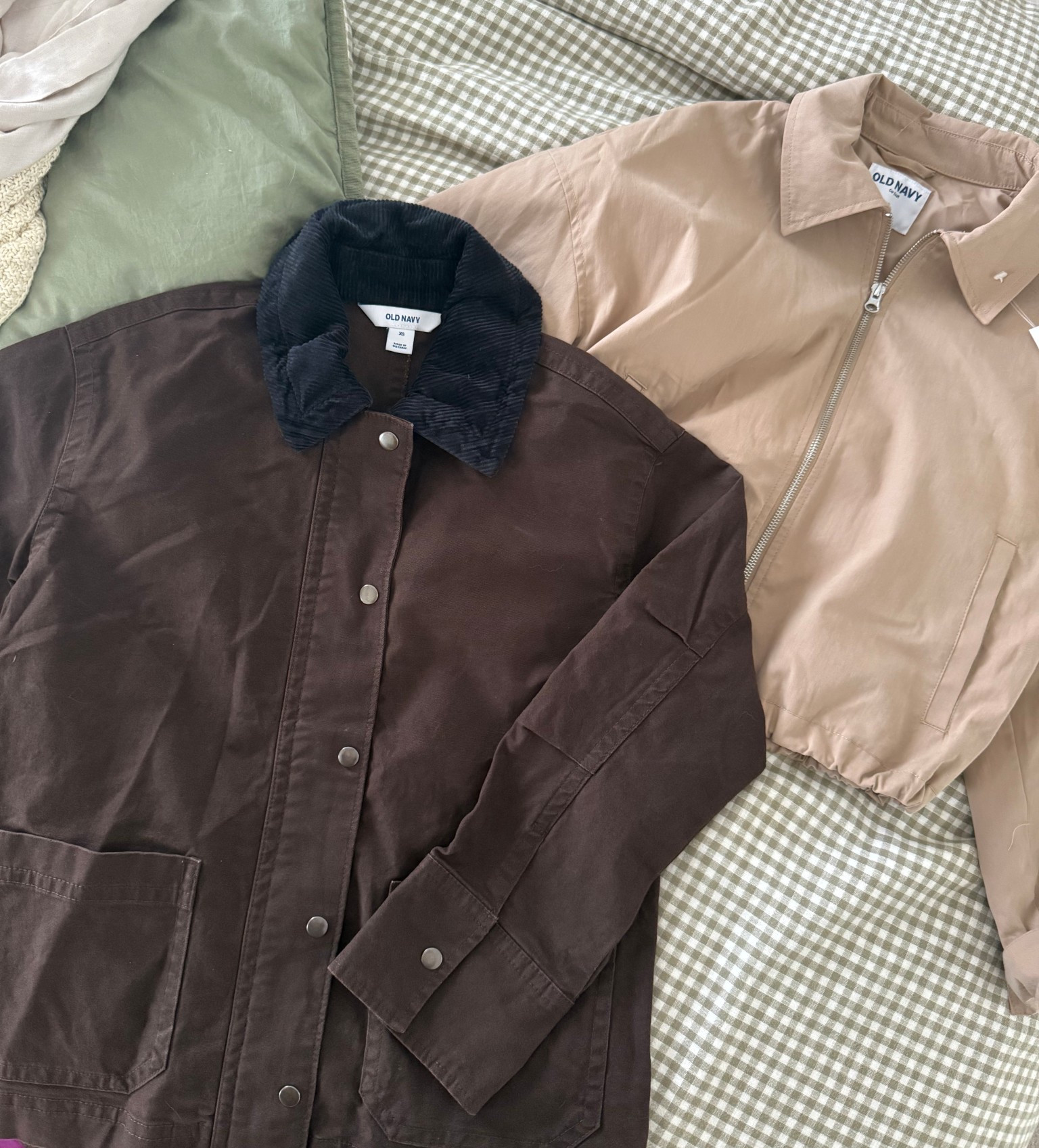 the viral old navy barn jacket!!!! also got the cutest cropped zip up jacket. got an XS in the brown and a S in the tan🧥 

#LTKStyleTip #LTKSeasonal #LTKFindsUnder100