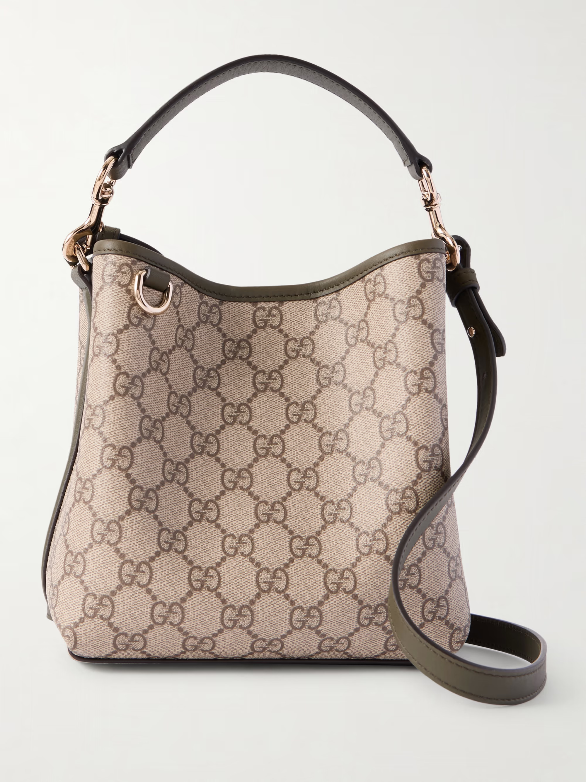 GG Emblem leather-trimmed printed coated-canvas bucket bag | NET-A-PORTER (UK & EU)