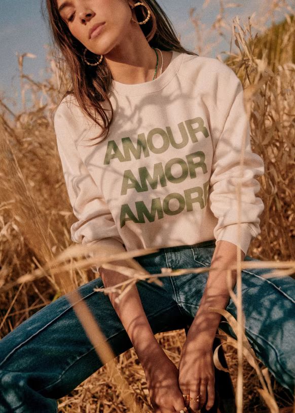 Amour Amor Amore SweatShirt - Ecru / Sauge - Organic Cotton - Sézane | Sezane Paris