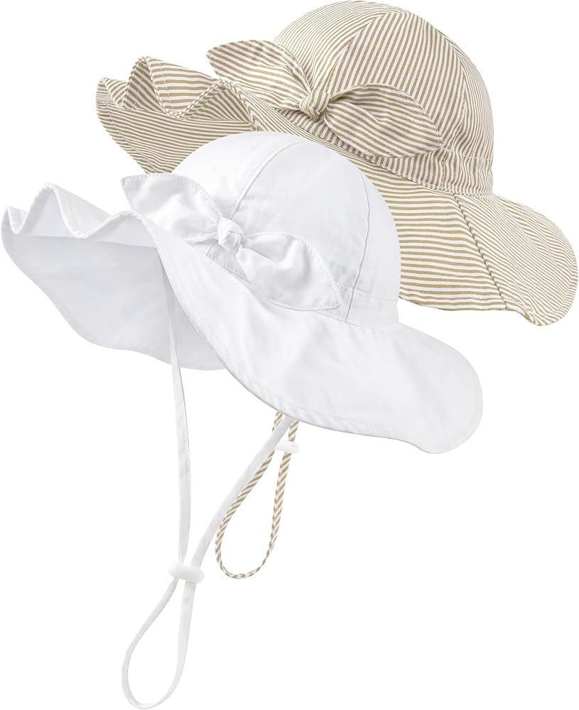 HONGTEYA Baby Sun Hat Toddler Girls Boys Infant Beach Outdoor Summer Hat Stripe Bow Wide Brim Sun... | Amazon (US)