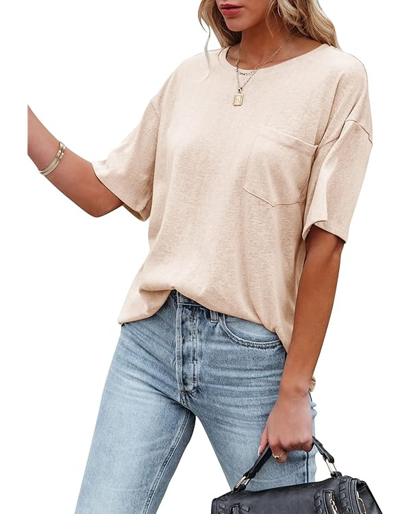 Fanway&EC Women's Short Sleeve T-Shirts Casual Crewneck Tees with Pocket Summer Basic Tops | Amazon (US)