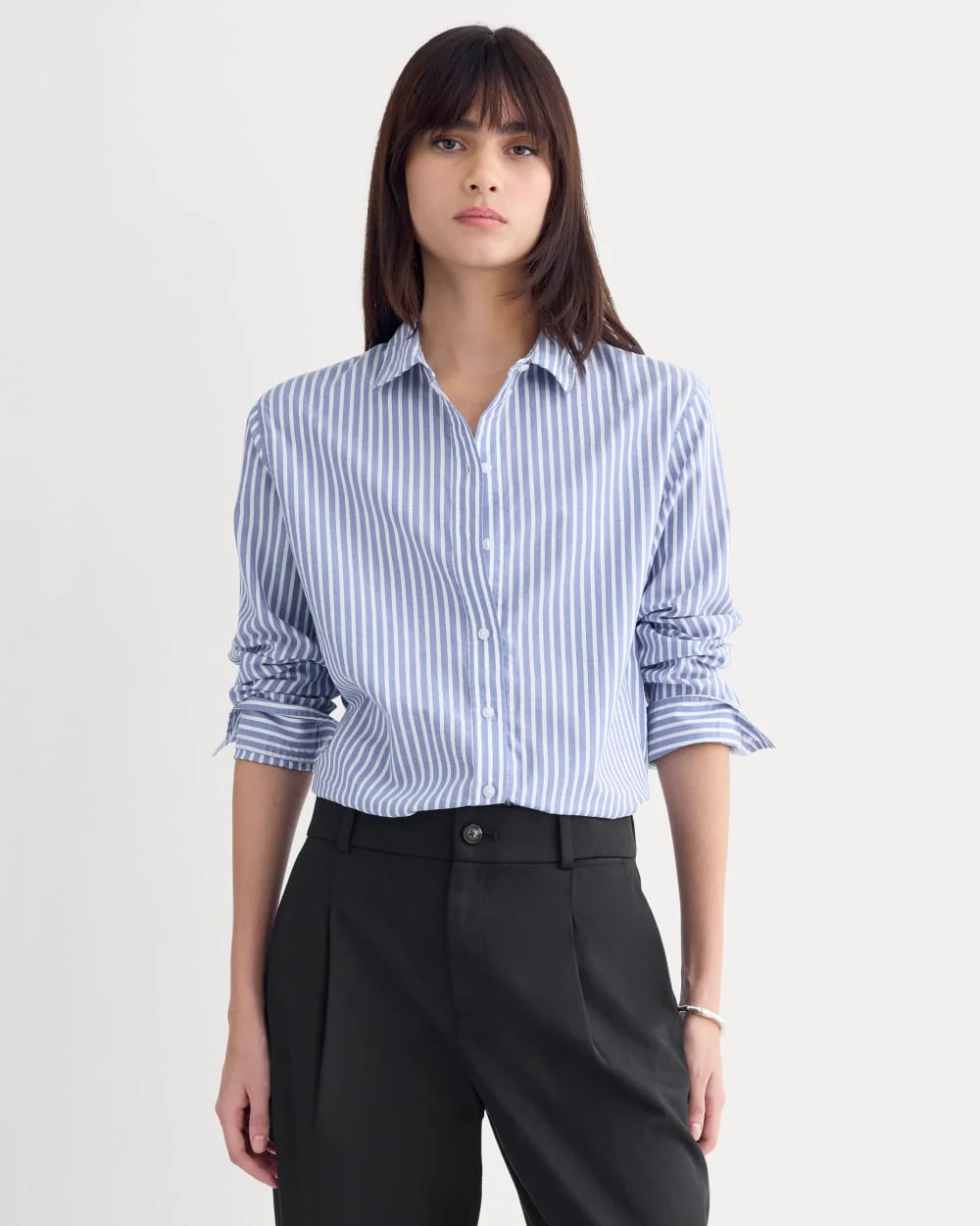 The Must-Have Shirt in Silky Cotton | Bone / Mazarine Blue | Everlane