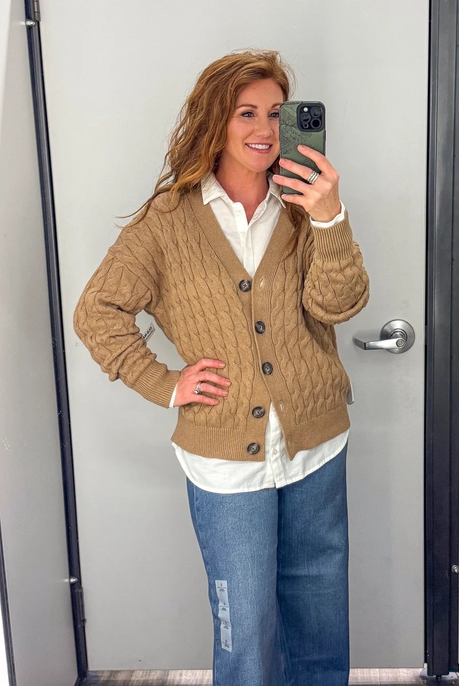 Old Navy new arrivals! Stephanie is wearing an XS oversized shirt, small cardigan and size 2 super wide leg jeans. 

#LTKPetite #LTKStyleTip #LTKWorkwear