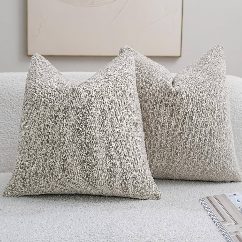DEZENE Textured Boucle Throw Pillow Covers 18x18 Neutral for Bed Couch Sofa Living Room, Pack of ... | Amazon (US)