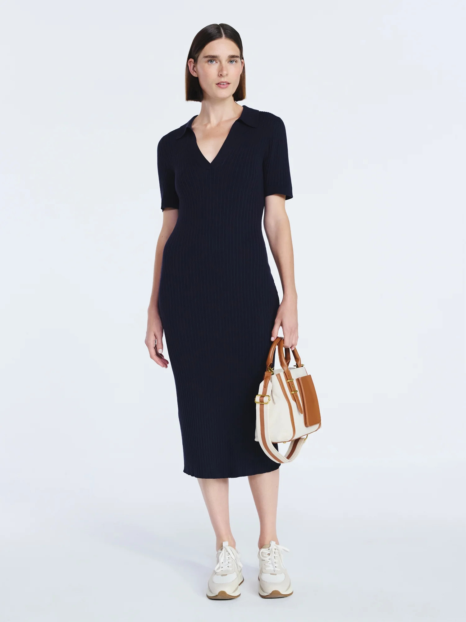 Free Assembly Women's Ribbed Polo Midi Dress with Short Sleeves, Sizes XS-XXL | Walmart (US)