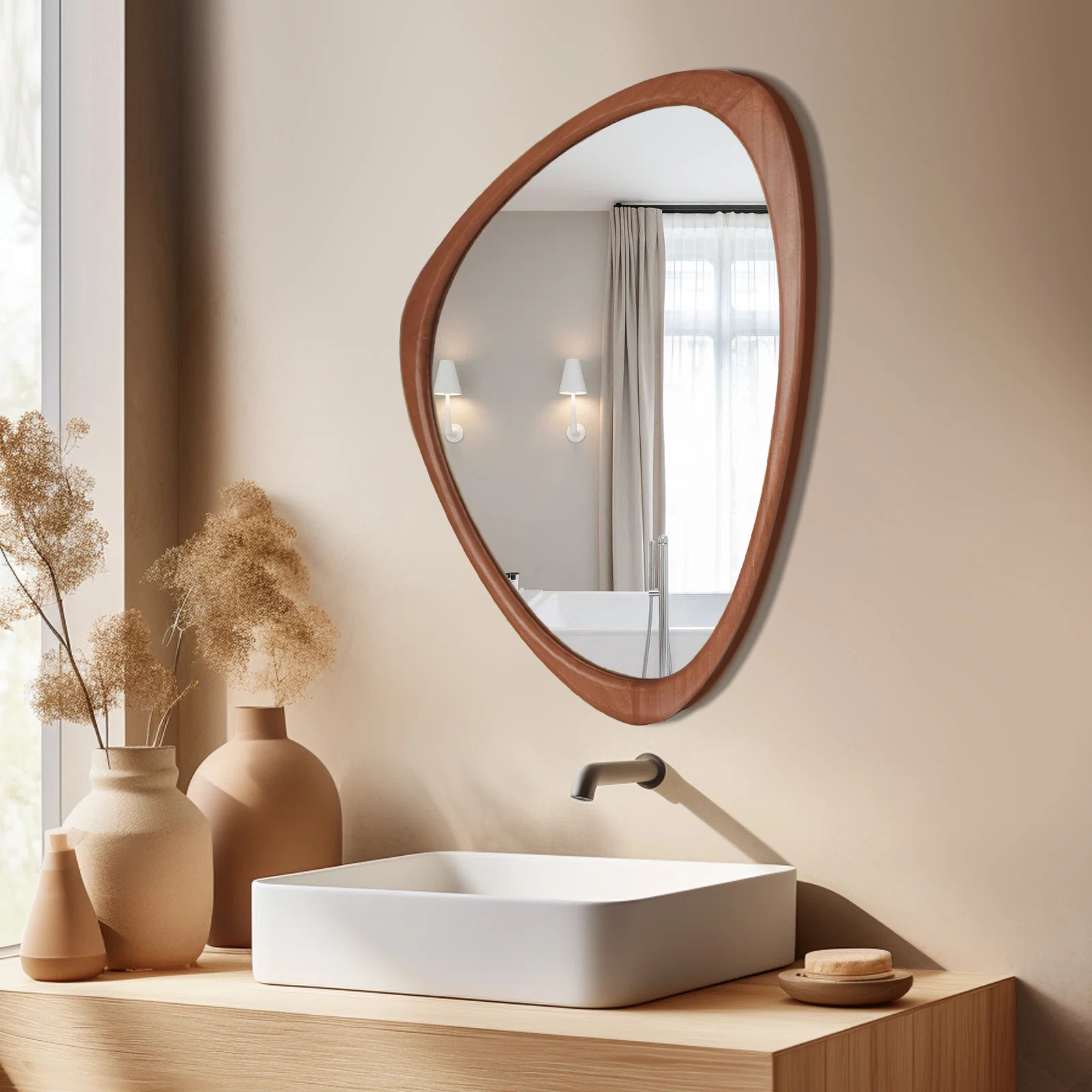 Cotesfield Wood Accent Mirror Irregular Decorative Mirror Asymmetrical Mirror | Wayfair North America