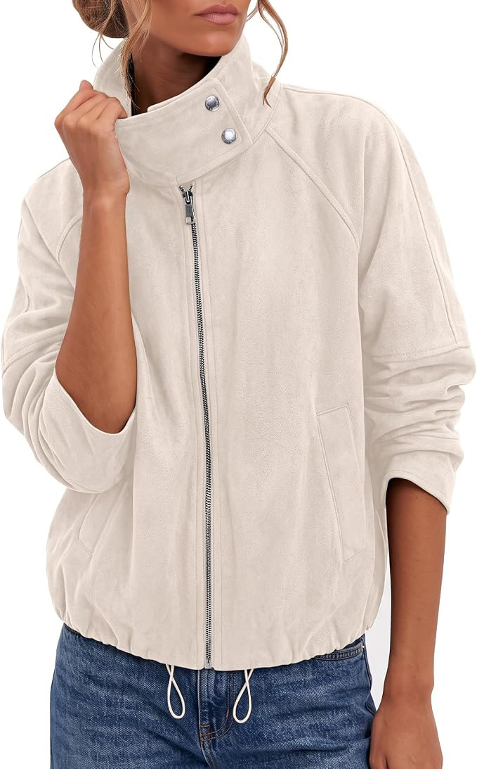 luvamia Faux Suede Jackets Women Cropped Funnel Neck Zip Up Fall Outerwear | Amazon (US)