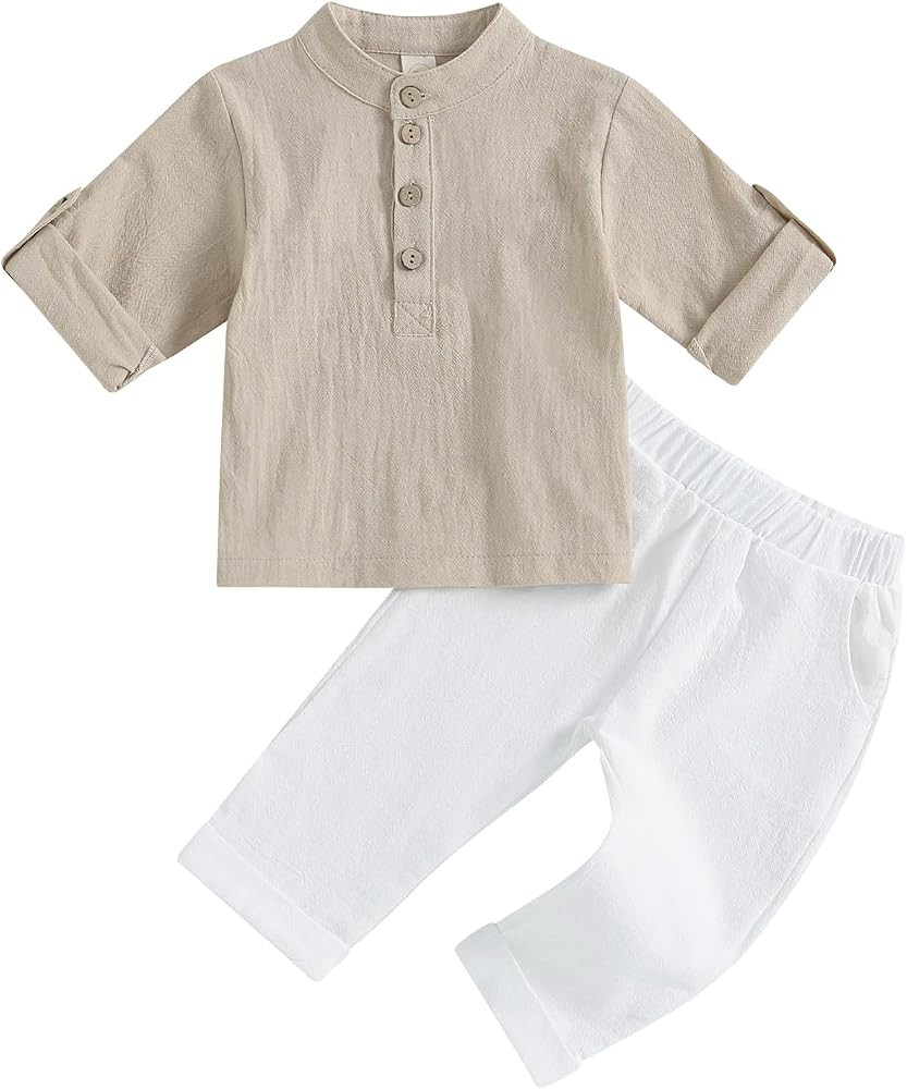 Karuedoo Toddler Baby Boy Clothes Cotton Linen Henley Shirts Button Down Long Sleeve Shirts Casua... | Amazon (US)