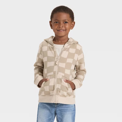 Toddler Boys' Fleece Zip-Up Hoodie Sweatshirt - Cat & Jack™ Khaki 2T | Target