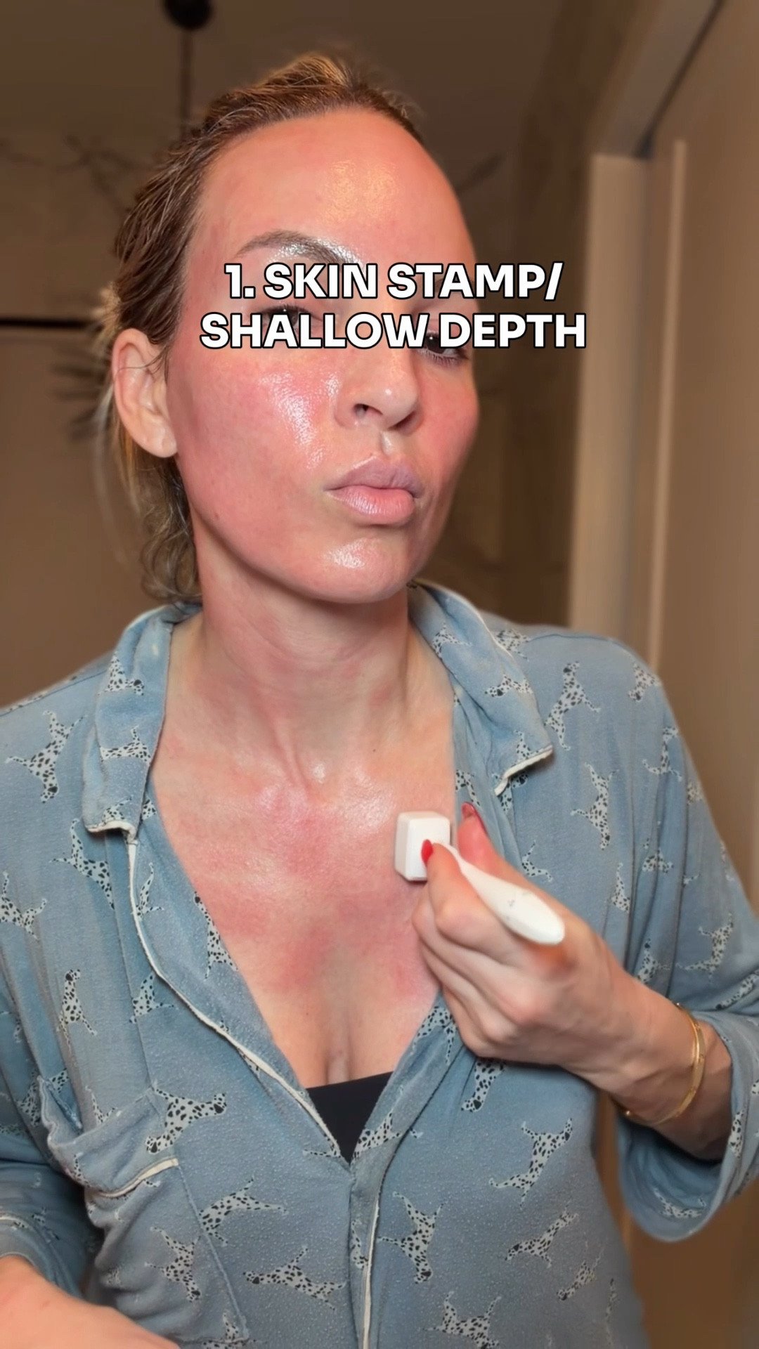 Here’s exactly how I do it 👇

(I start by double cleansing my face and then doing my skin flooding. I linked my favorite products for skin flooding. I usually use two toners and three essences)￼

Step 1 — Skin stamping
Once a week I use a very shallow depth stamp. I’m not doing this for collagen like professional microneedling — I do it to help my skincare penetrate better.

Step 2 — Growth factors
Right after stamping I apply growth factors. These help support the skin’s repair process and are amazing for helping skin look healthier and more radiant over time.

Step 3 — Calm the skin
I lightly mist my skin with a calming B5 spray. This helps reduce redness and irritation after the treatment.

Step 4 — Barrier repair
Next I apply a thick ceramide cream. After stamping your skin barrier needs support, and ceramides help lock in hydration and protect the skin while it heals.

Step 5 — Extra hydration
I like to add a barrier mist like the Aestura before I apply the collagen mask.￼

Step 6 — Overnight collagen mask
The final step is a collagen wrapping mask that seals everything in overnight. This is what gives me that really plump, glassy skin by morning!!

*The eyelash serum I applied is free from prostaglandins (hormones).

#LTKBeauty #LTKOver40 #LTKstorytime