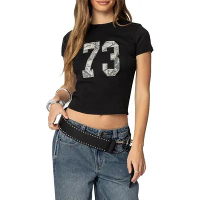 EDIKTED 73 Camo Shrunken T-Shirt in Black at Nordstrom, Size Small | Nordstrom