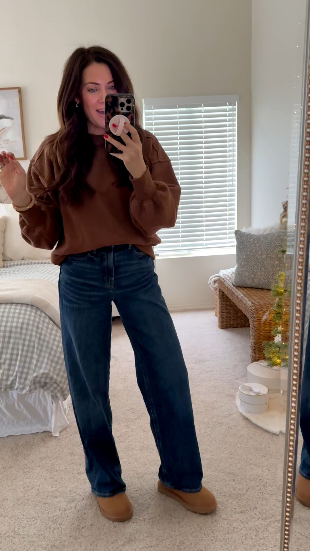 High rise wide leg jeans I’ve been loving! On sale for $39–run tts! Love the fit!
Medium in Sherpa top
Uggs run tts 

#LTKCyberWeek #LTKFindsUnder50 #LTKSaleAlert