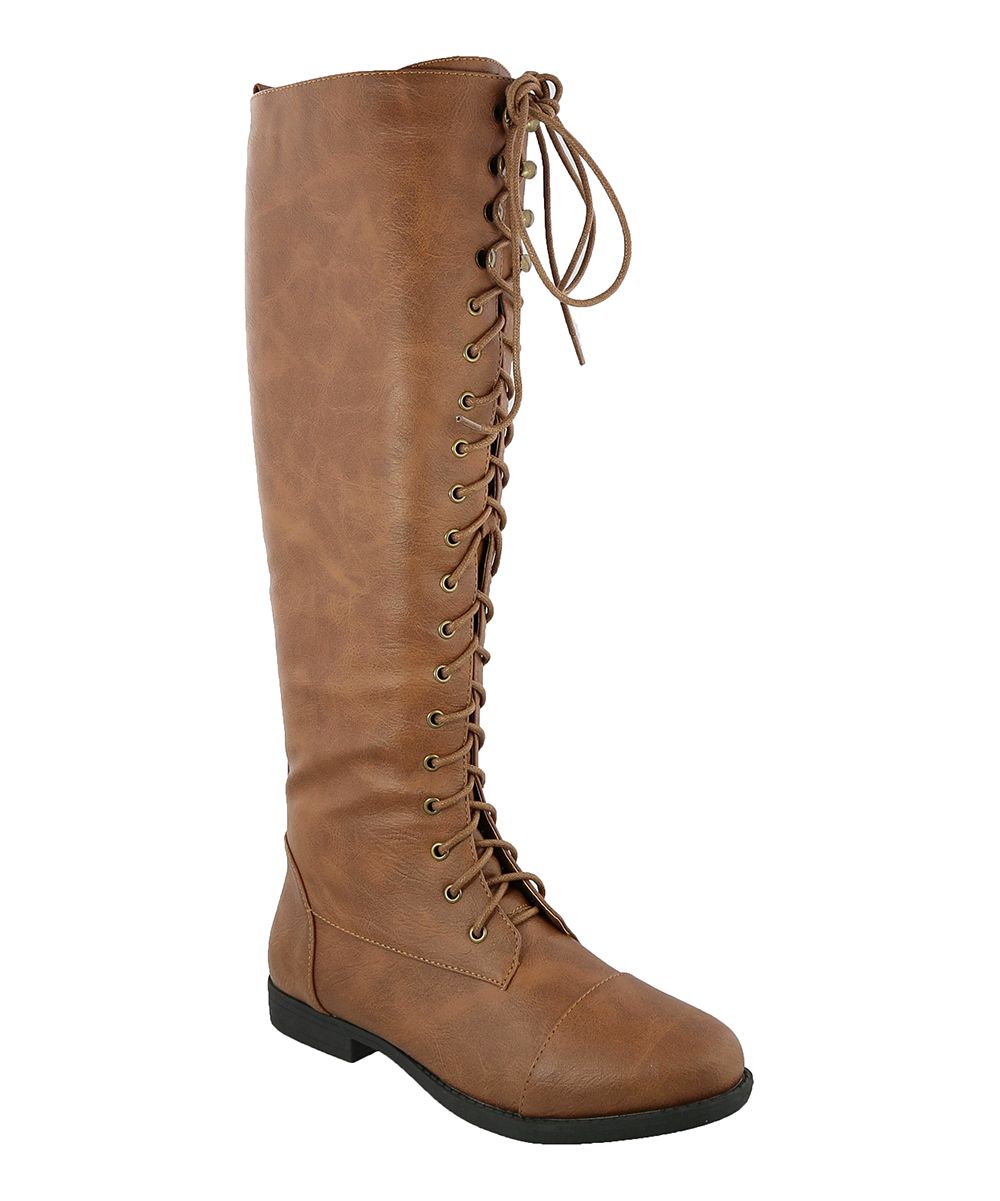 TOP MODA Women's Casual boots TAN - Tan Lace-Up Galaxy Over-the-Knee Boot - Women | Zulily